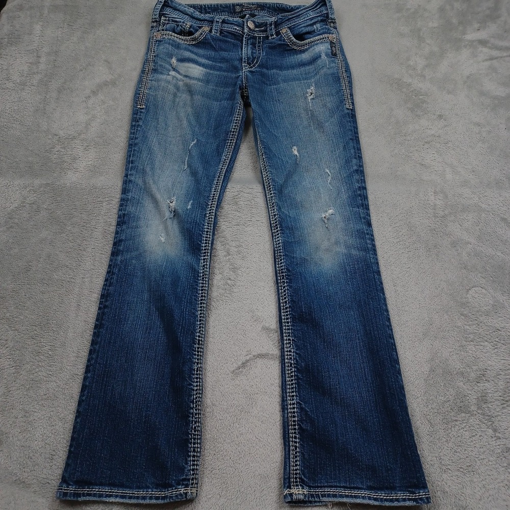 Silver Jeans Jeans Womens 29 Blue Denim Bootcut Pockets Distressed Modern